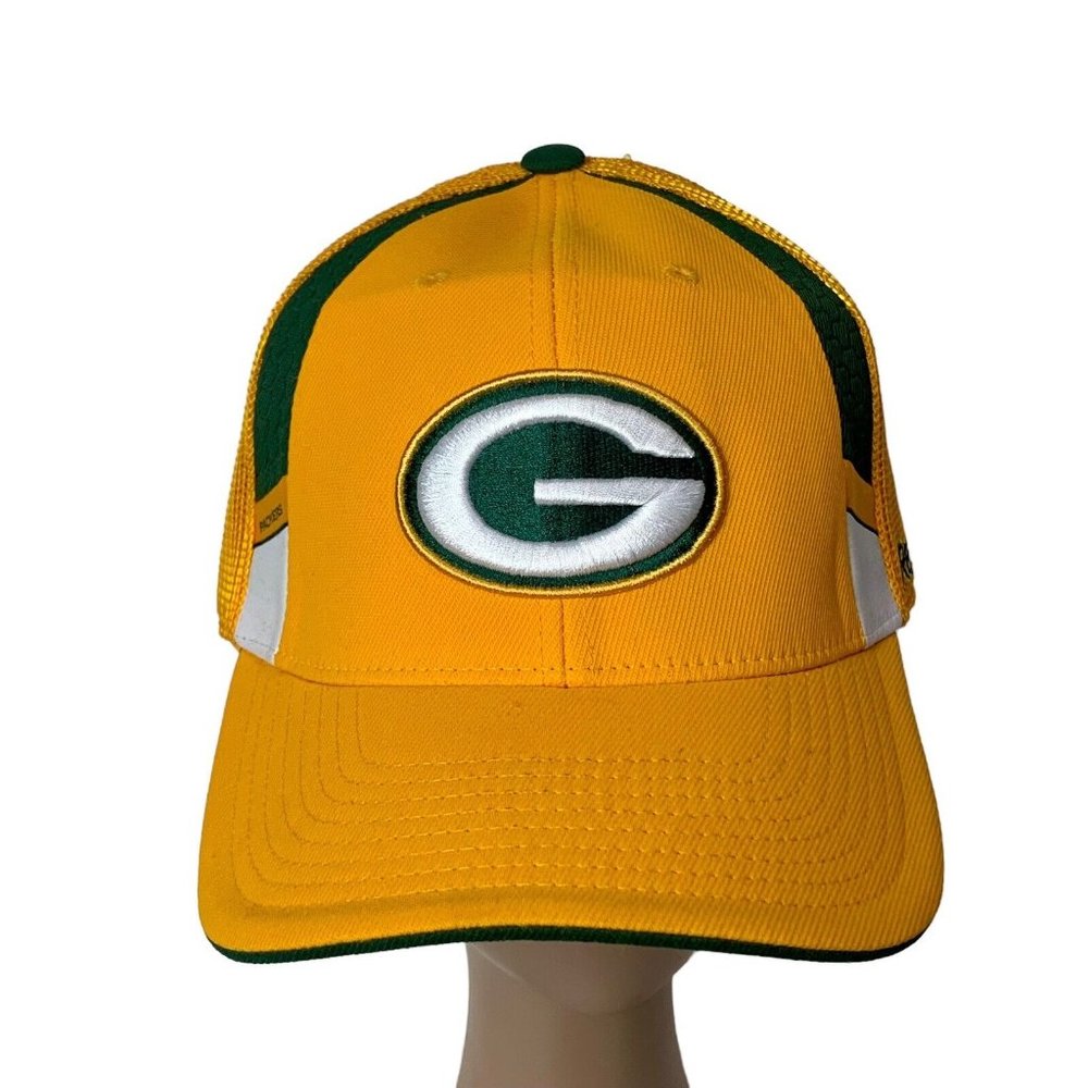 Vintage NFL ONFIELD Reebok Green Bay Packers Yellow L/XL Trucker Mesh‎ Hat EUC